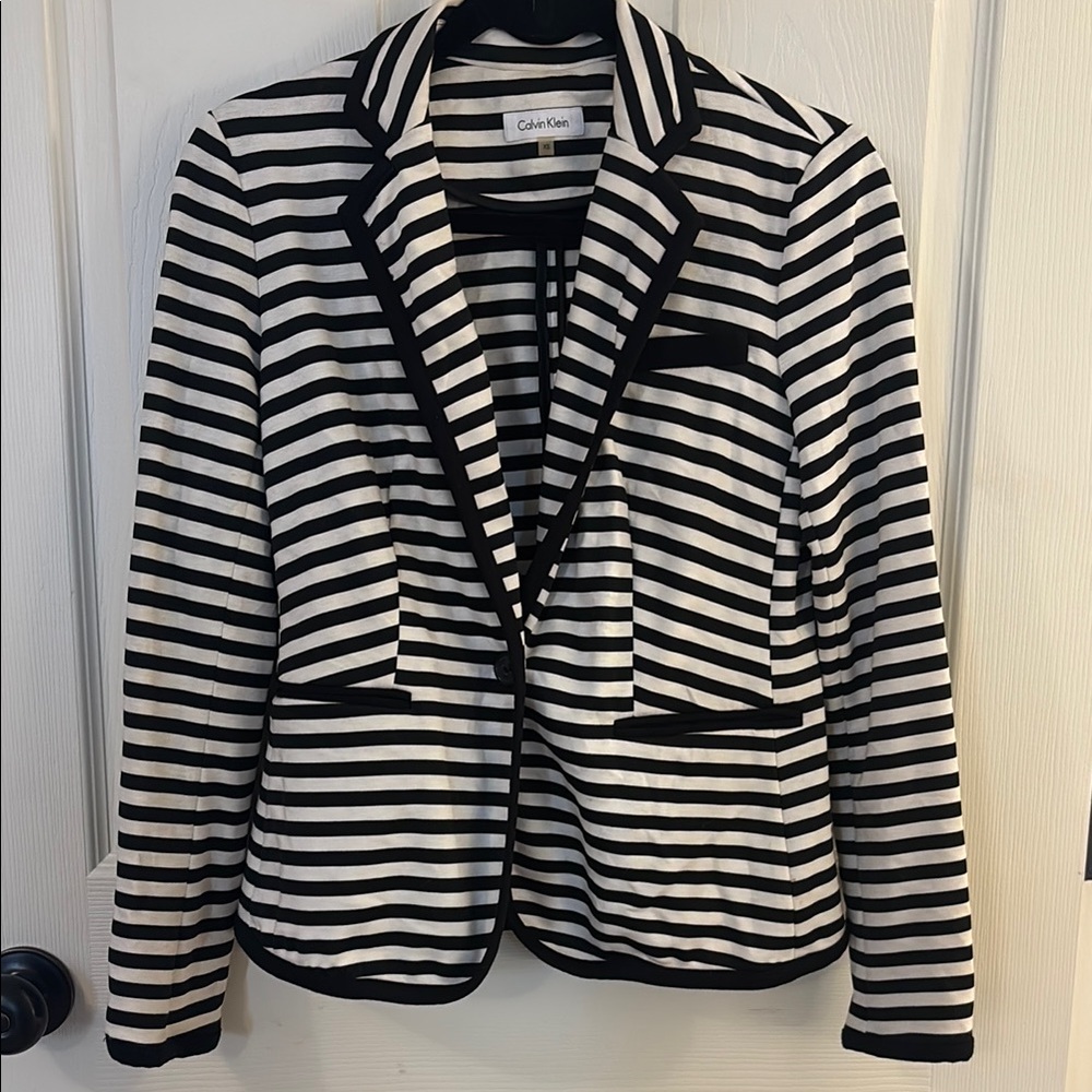Calvin Klein Black and White Striped Women's Blazer